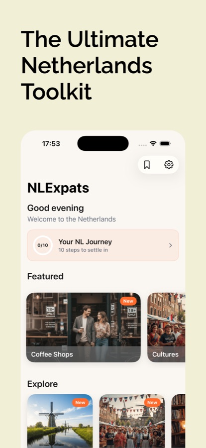 NLExpats iPhone home screen with featured Dutch content